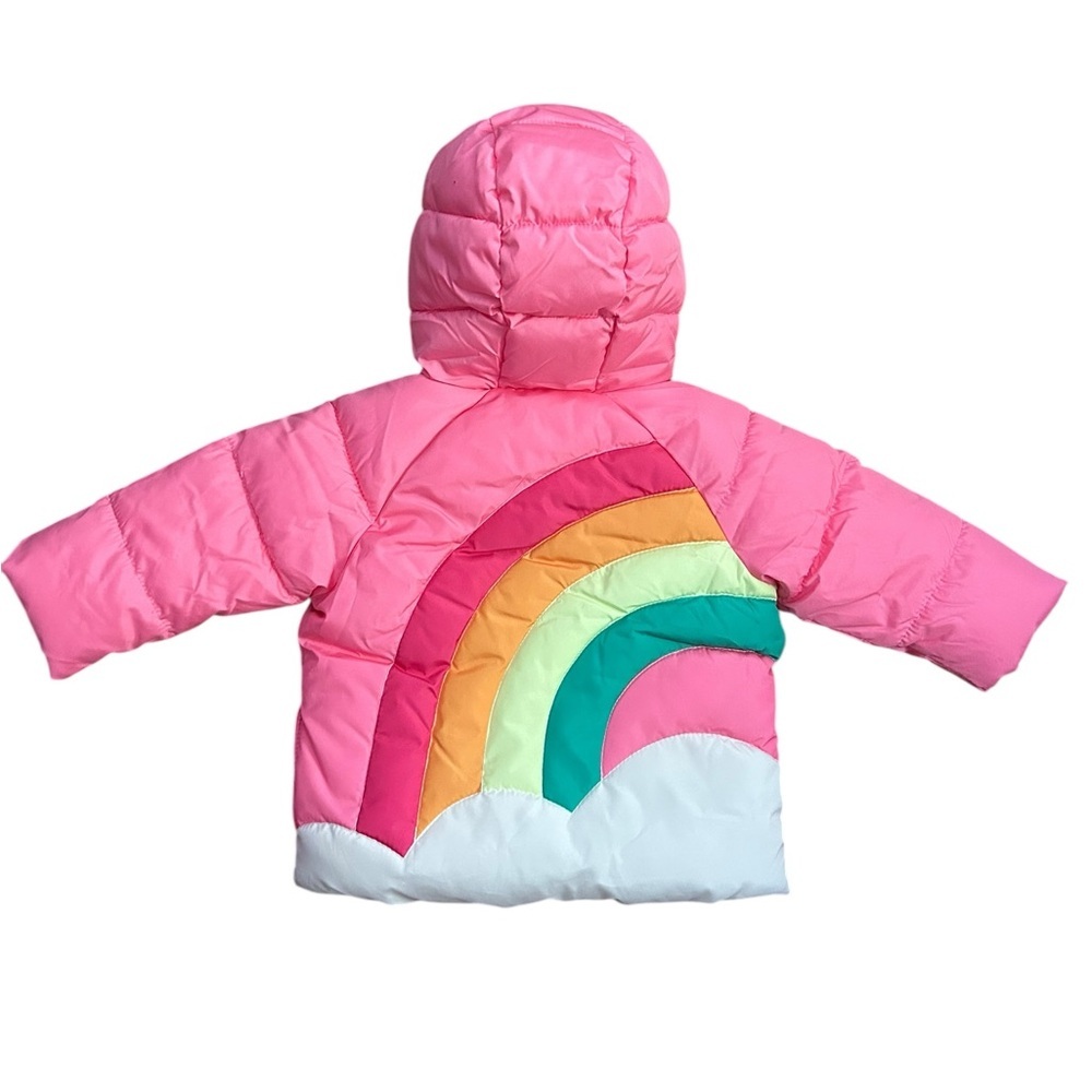 Old Navy pink rainbow Water-Resistant Quilted Graphic PufferJacket size 6-12 MO